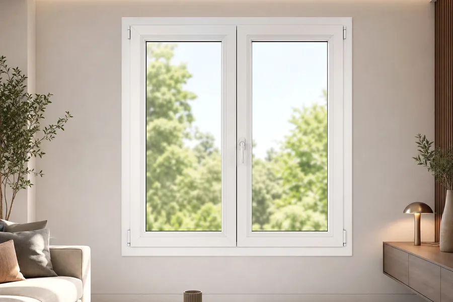 Ventana de PVC blanca de dos hojas