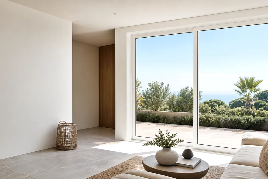 Gran ventana corredera blanca
